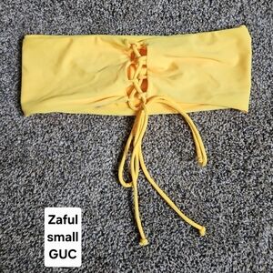 Zaful Yellow Lace-Up Bandeau Bikini Top
